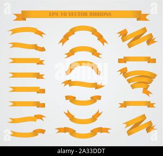 Design elements. Set of Orange vector ribbons or banners. Stock Vector