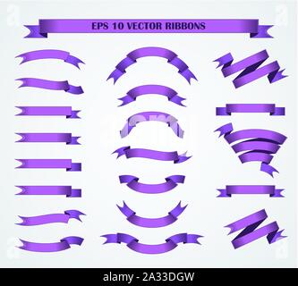 Design elements. Set of Purple vector ribbons or banners. Stock Vector