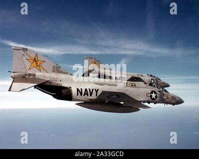 F-4J Phantom IIs VF-33 in flight 1979. Stock Photo