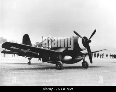 F4U-1D of VMF-322 at Kadena 1945. Stock Photo