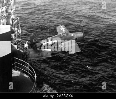 F6F Hangar cat USS Hornet CV-12 NAN2-54. Stock Photo