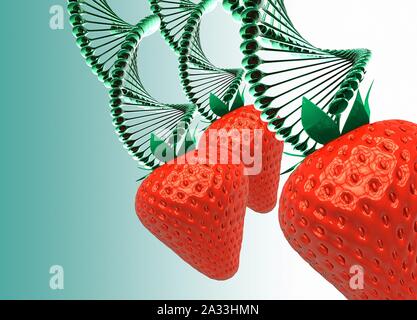 Strawberries and DNA, illustration Stock Photo