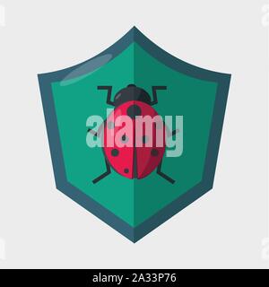 shield with bug for virus security symbol vector illustration Stock Vector