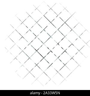 Abstract grayscale geometric circle element with overlapping shapes. Mosaic circle grid, mesh. Circular, radial abstract black and white illustration. Stock Vector