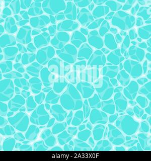 Turquoise water surface seamless background, sea, ocean and swimming pool with ripple and sun reflection from top view in flat style Stock Vector