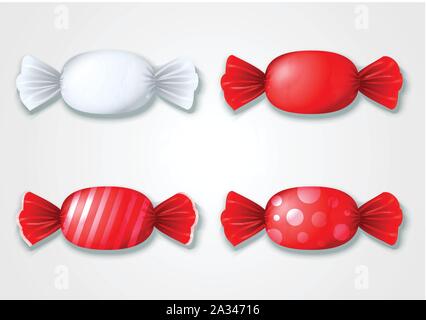 Set of colored candies in wrappers - red and white. Stock Vector