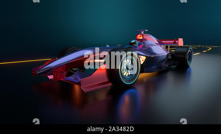Race Car speeding along highway. Race car with no brand name is designed and modelled by myself. 3D illustration Stock Photo