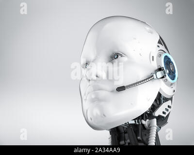 Chat bot concept with 3d rendering humanoid robot with headset Stock Photo