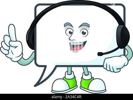With headphone shape rectangle bubble cartoon character style. Stock Vector