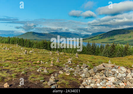 Field of Stone Cairns - Loch Loyne, Scotland Stock Photo