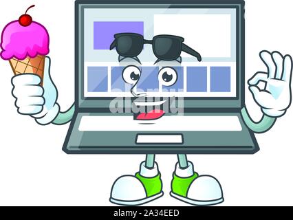 With ice cream technology laptop with character mascot shape Stock Vector