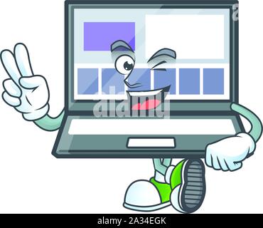 Two finger technology laptop with character mascot shape Stock Vector