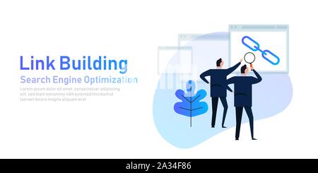 Link building. Search engine optimization create back-link between website page Stock Vector