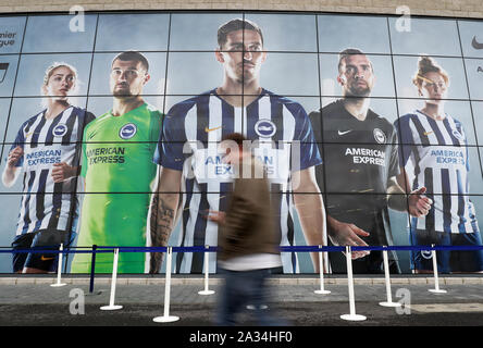 Fans outside the ground before the Premier League match at the AMEX Stadium, Brighton. Stock Photo