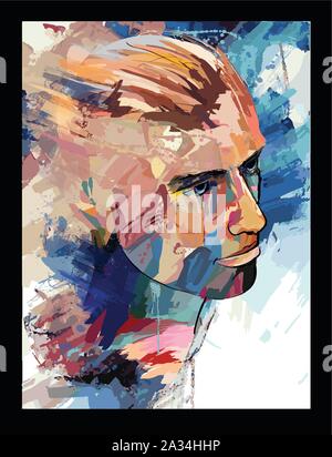 Portrait of an elegant man in knife acrylic painting style - vector illustration (Ideal for printing on fabric or paper, poster or wallpaper, house de Stock Vector
