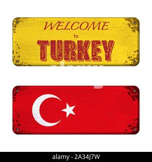 Two nameplates with Turkey flag and welcome text Stock Vector