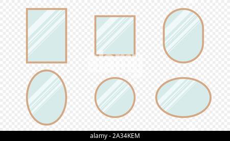 Vector realistic mirrors set with blurry reflection. Mirror frames or mirror decor interior Stock Vector