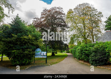 Entrance to Hazlehead park with information stand and map for guests and visitors, Aberdeen, Scotland Stock Photo