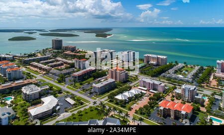 Marco Island Gulf of Mexico Beach Aerial photograph of Southwest Florida Ten Thousand Islands near Naples and Bonita Springs SWFL Stock Photo