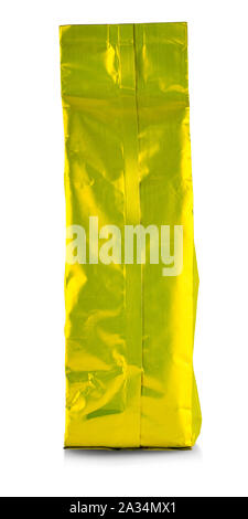 The gold aluminum foil bag pack on white Stock Photo