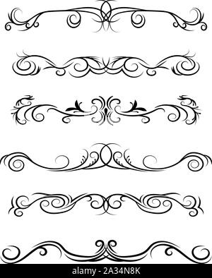 Hand drawn vector dividers. Decorative swirls and flourishes lines, borders and curl set. Calligraphic Design elements. Stock Vector