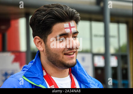Middlesbrough, UK. 05th Oct, 2019.Middlesbrough, UK. 5th Oct, 2019. England supporter before the International Friendly match between England Women and Brazil Women at the Riverside Stadium, Middlesbrough on Saturday 5th October 2019.( Credit: Iam Burn | MI News) Photograph may only be used for newspaper and/or magazine editorial purposes, license required for commercial use Credit: MI News & Sport /Alamy Live News Stock Photo