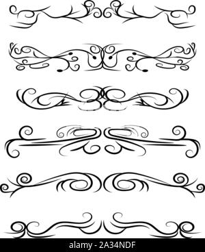 Hand drawn vector dividers. Decorative swirls lines, borders and curl set. Calligraphic Design elements. Stock Vector