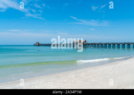 Naples Pier on the Gulf of Mexico in Naples Florida on the Southwest Coast near Marco Island and Fort Myers, Bonita Springs Stock Photo