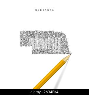 Nebraska US state hand drawn pencil sketch outline map with heart shape ...