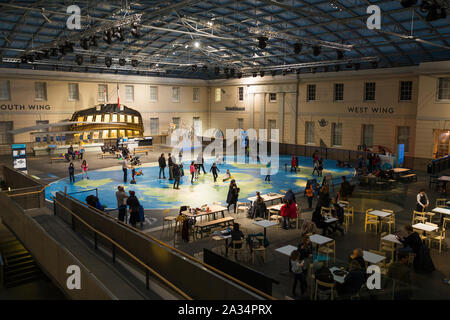 The Great Map in the large space of the first floor of the National Maritime Museum. The Great Map Cafe is in the foreground. Greenwich, UK (105) Stock Photo