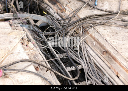 open electrical cable ducts for replacement with a new installation Stock Photo