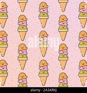 A Cute Illustration Background of Ice Cream with Three Ice Stock Vector