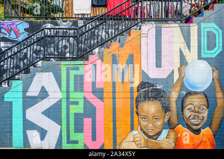 Street art graffiti on a wall in the street of Medellin, Colombia - March 16, 2019 Stock Photo