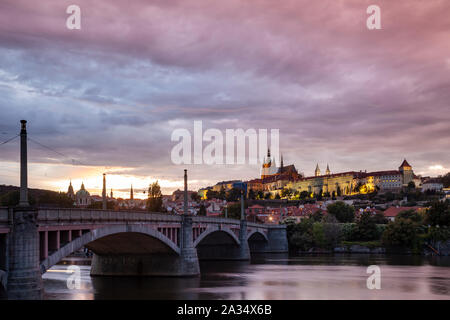 Sunset over Hradcany in Prague, Czechia. Stock Photo