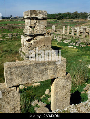 Syria. Amrit or Marathos. Ancient Phoenician city founded in 3rd millennium BC. Temple (Ma'abed), cella at the center of the court. Photo taken before the Syrian Civil War. Stock Photo