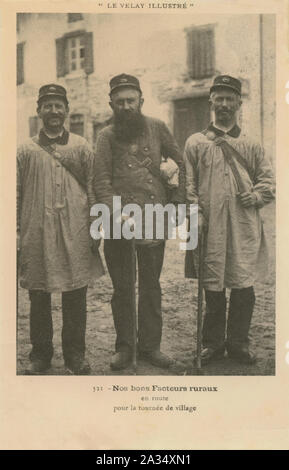 Vintage French postcard entitled Nos bons Facteurs ruraux or our good rural postmen showing rural post men or mail men from the late 1800s early 1900s Stock Photo