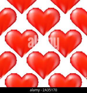 Red Halftone Heart Random Seamless Pattern on White Background Stock Vector