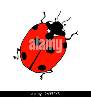 Lady bug. Line art doodle sketch. Colorful outline on white background. Picture can be used in greeting cards, posters, flyers, banners, logo, botanical design etc. Vector illustration. EPS10 Stock Vector