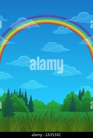 Landscape, Rainbow and Forest Stock Vector