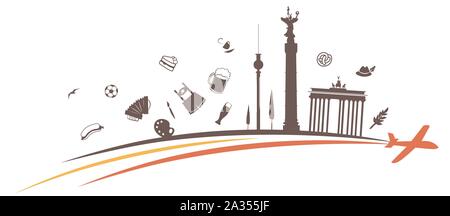 germany silhouette icon on flag and airplane Stock Vector