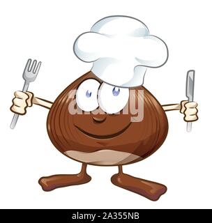 chestnut cartoon chef isolated on white . illustration mascot Stock Vector