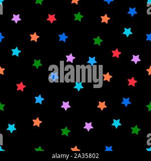 stars multicolor seamless pattern wallpaper with black background vector illustrations Stock Vector