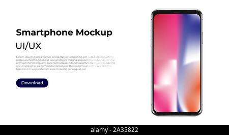 Vector smartphone mockup. 3D illustration of a modern cell phone with frameless blank screen. Template for infographics, websites, landing pages, apps Stock Vector