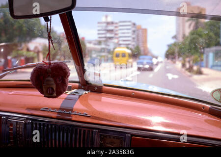View from inside a taxi in Havana, Cuba Stock Photo