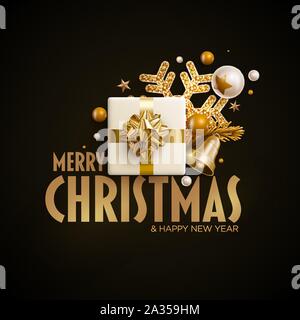 Merry Christmas and New Year greeting card design. Festive Christmas decoration elements. Vector illustration. Stock Vector