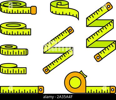 Tape measure icons - set of measuring tapes and ruler reels, centimeter bobbin Stock Vector