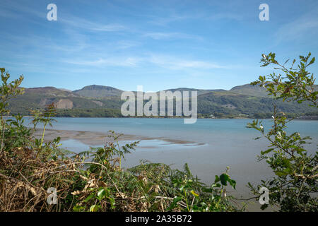 River Mawddach estuary at low tide in Barmouth, North Wales Stock Photo