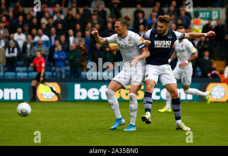London, UK. 5th Oct, 2019.  Tom Bradshaw of Millwall scores during English Sky Bet Championship between Millwall and Leeds United at The Den, London, England on 05 October 2019 Credit: Action Foto Sport/Alamy Live News Stock Photo