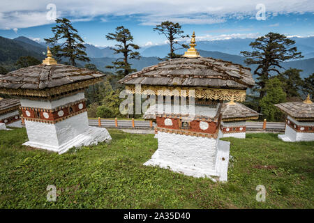 Panorama from the Chortens of the Dochula Pass, Bhutan Stock Photo