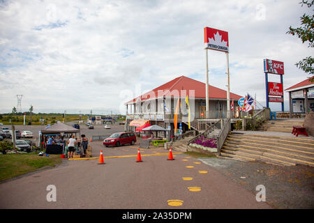 August 18, 2019 - Stewiacke, Nova Scotia - The Petro Canada fuel station, KFC and Tim Hortons at what is locally known as Mastadon Ridge Stock Photo